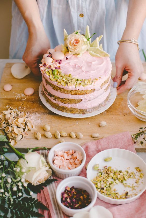 White Chocolate Spiced Cake with Rosewater Cream Cheese and Pistachios | Rose recipes | Girlfriend is Better