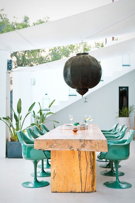 Water element Feng Shui | Patio wood table metal teal chairs | Girlfriend is Better