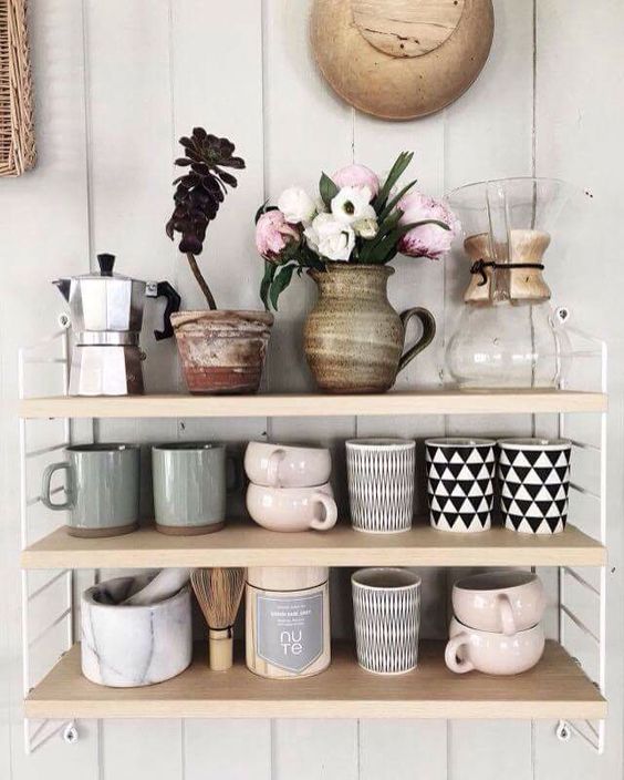 Cancer astrology home decor | Open shelving vintage mugs pottery | Girlfriend is Better