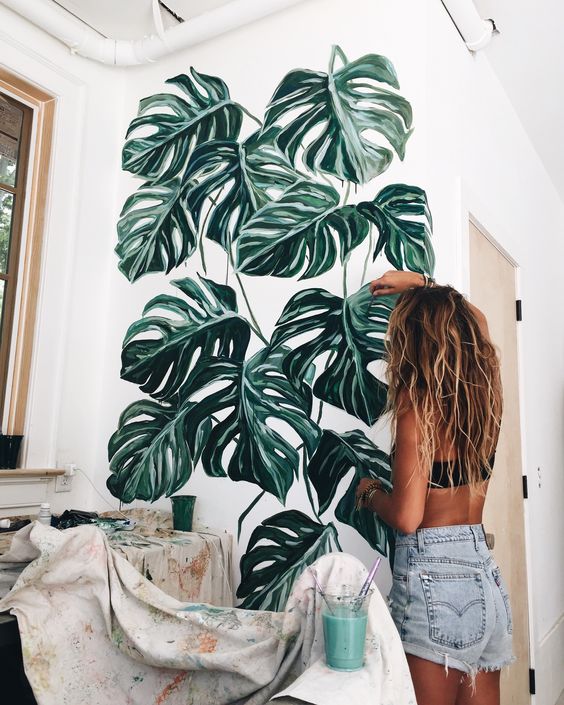 Monstera Deliciosa painted wall mural | Girlfriend is Better