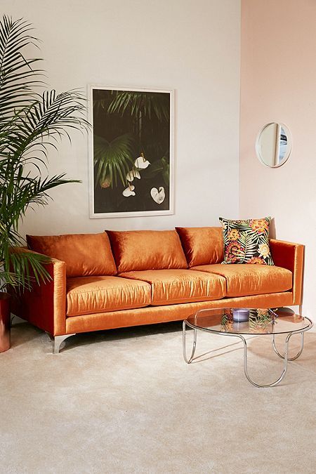 Orange sofas velvet upholstery | Girlfriend is Better