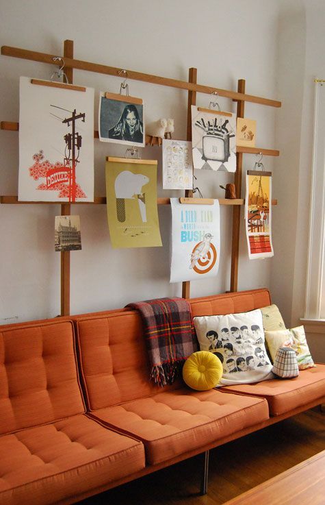 Sectional orange sofas mid-century modern | gallery wall | Girlfriend is Better