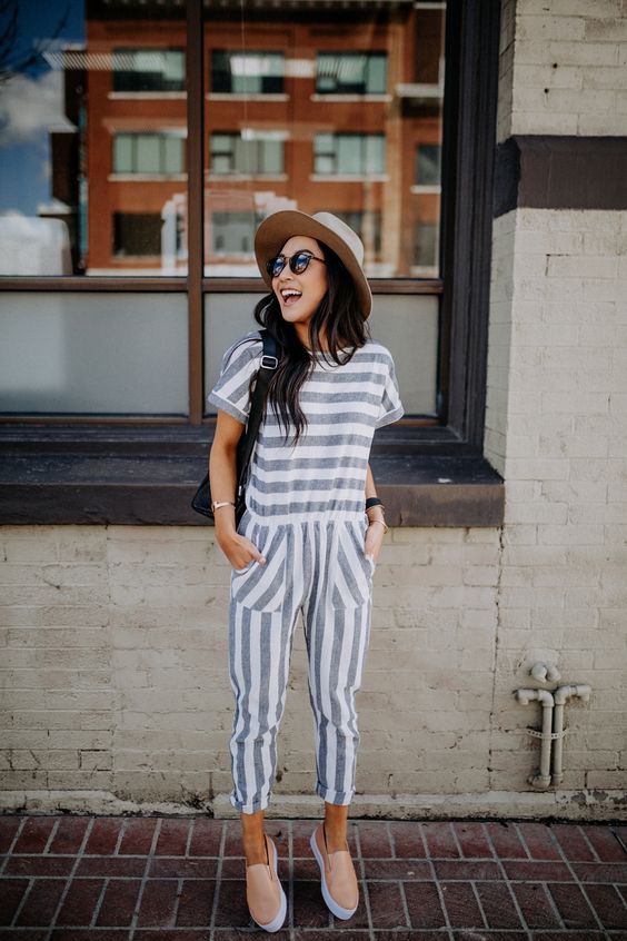 Striped navy summer jumpsuits | Girlfriend is Better