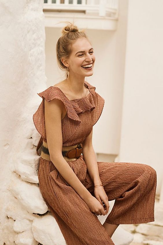 Terracotta summer jumpsuits ruffles | Girlfriend is Better