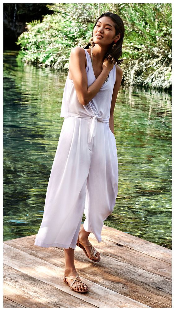 All white tie front summer jumpsuits wide leg pants | Girlfriend is Better