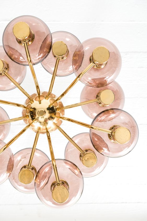 Leo astrology home decor guide | Brass pink glass mid-century modern rare ceiling lamp model T372/12 | Girlfriend is Better