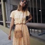 Floral midi skirts | graphic tee straw bag sunglasses | Girlfriend is Better