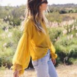 Mustard sheer blouse puff sleeves | Girlfriend is Better