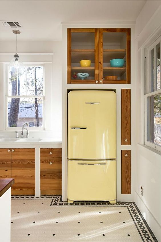 Summer Hygge kitchen yellow vintage refrigeration mid-century modern | Girlfriend is Better