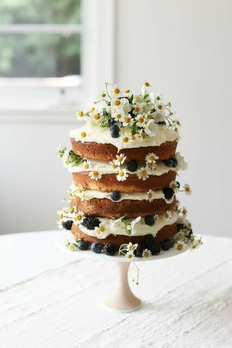 Summer Hygge 4 layer cake edible flowers berries | Girlfriend is Better