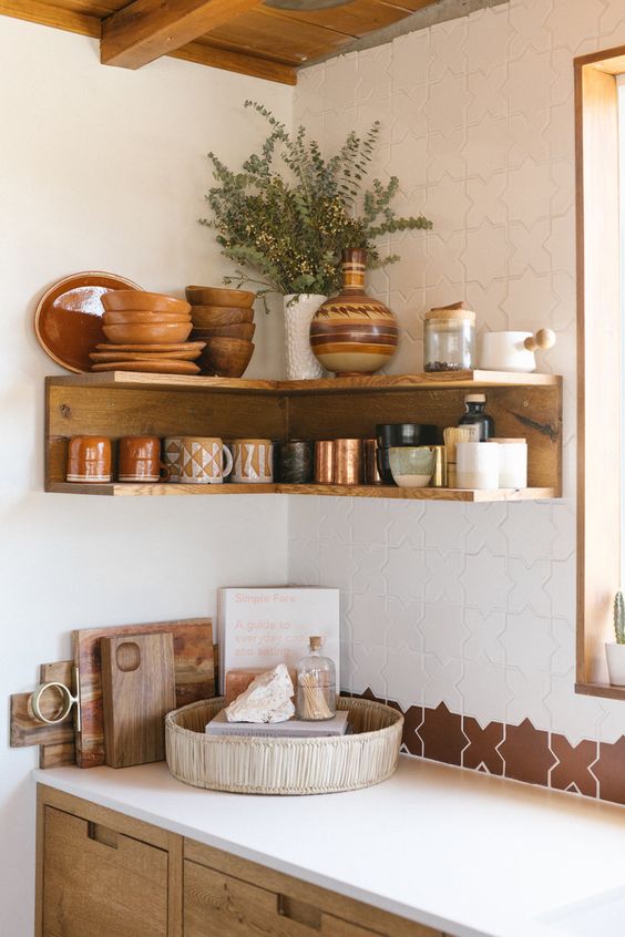 Summer Hygge Joshua Tree kitchen open corner shelving | Girlfriend is Better