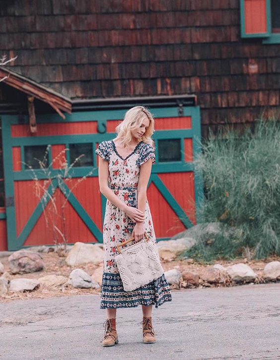 Feminine country dresses | Floral print ruffles boots | Girlfriend is Better