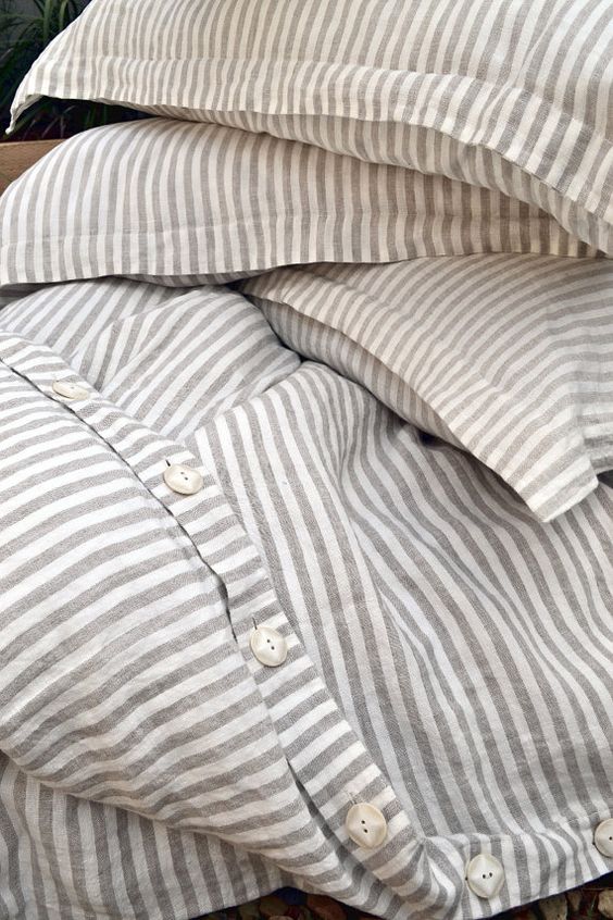 Pinstriped linen bedding | stonewashed duvet cover pillow shams | Girlfriend is Better