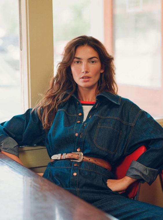 Ranch style denim jumpsuit Lily Aldridge | Girlfriend is Better