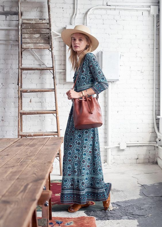 Ranch style floral maxi dress bucket bag cowboy hat | Girlfriend is Better