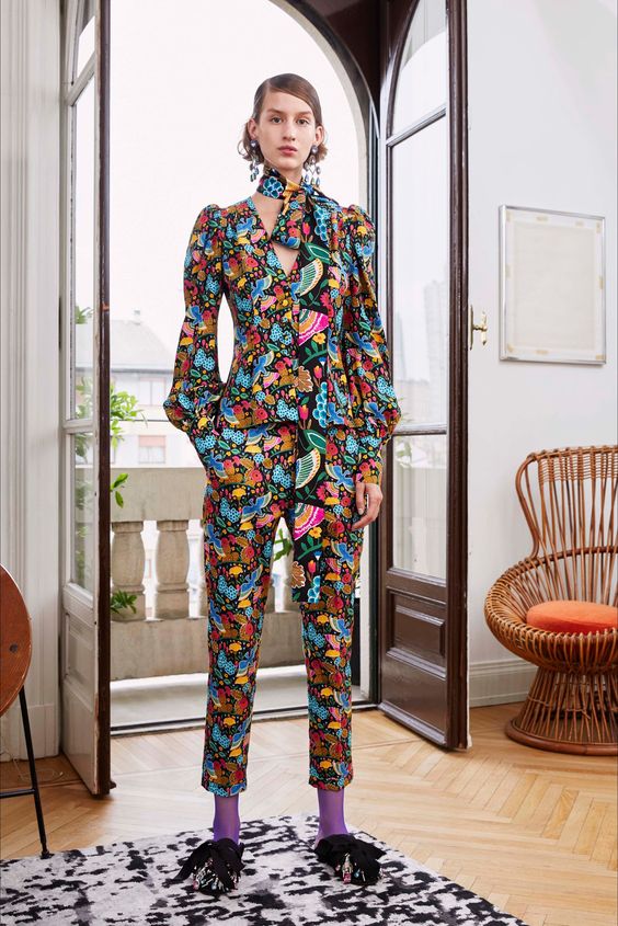 Bourgeois Bohemian floral pant suit neck scarf high water pants | Girlfriend is Better