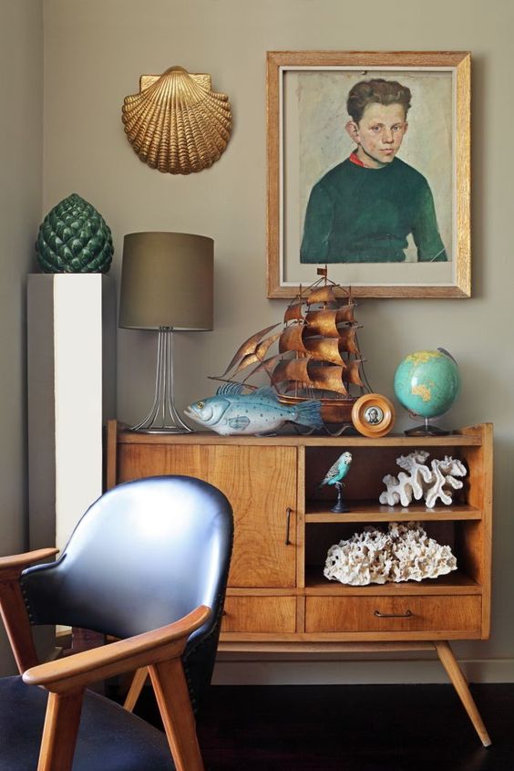 sideboard styling mid-century modern | shells portraits random people credenza | Girlfriend is Better