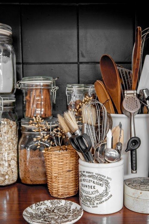 Fall Hygge kitchen canisters wood spoons organization | Girlfriend is Better