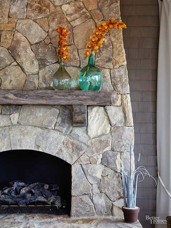 Fall Hygge fireplace decor rustic stone wood mantle | Girlfriend is Better