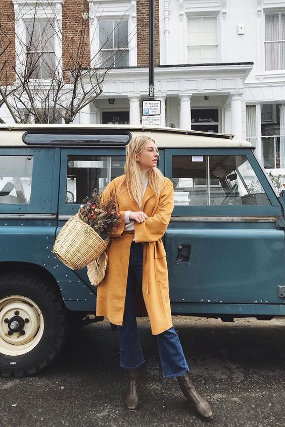 High-water pants cropped denim yellow coat French girl cool | Girlfriend is Better