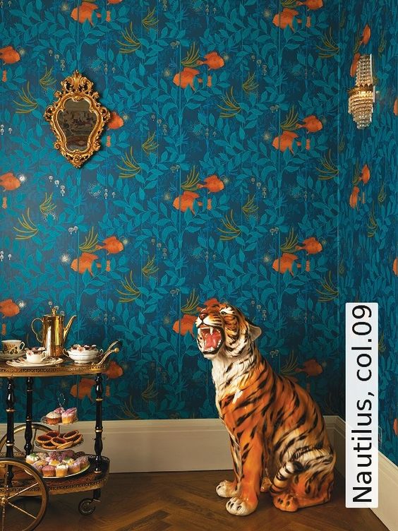 jungle decor blue wallpaper ceramic tiger | Girlfriend is Better