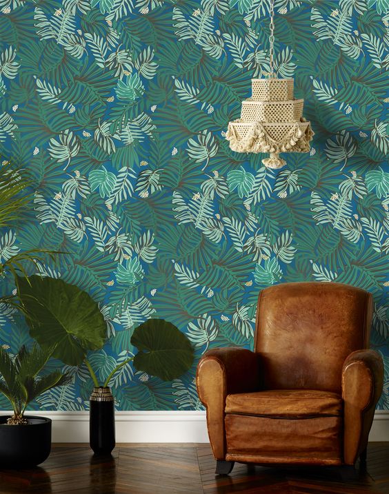 jungle decor teal leaves wallpaper | Girlfriend is Better