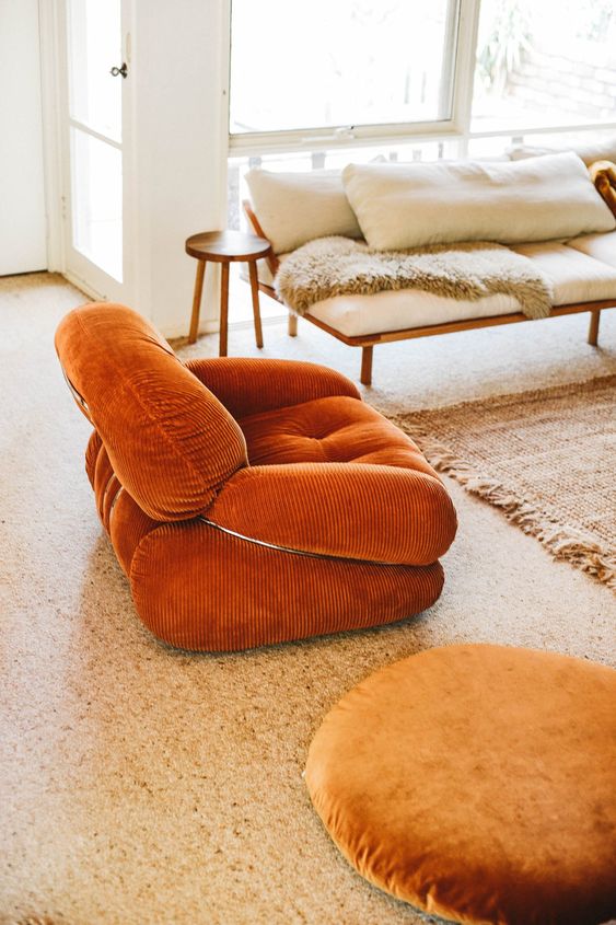 fire element Feng Shui | orange bohemian chair living room | Girlfriend is Better