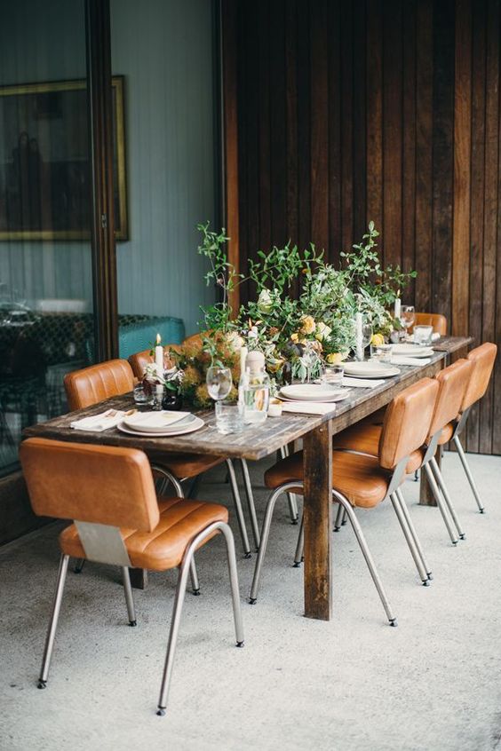 outdoor tablescapes vintage mid-century modern chairs | backyard patio dinner party loggia | Girlfriend is Better