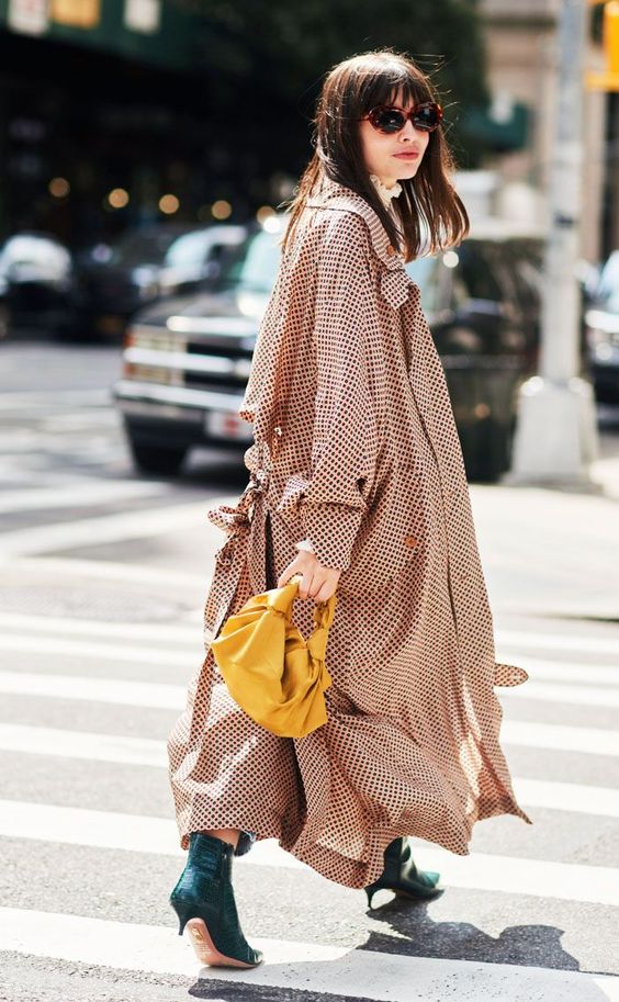 polka dot trench coats | green ankle boots gold bag | Girlfriend is Better