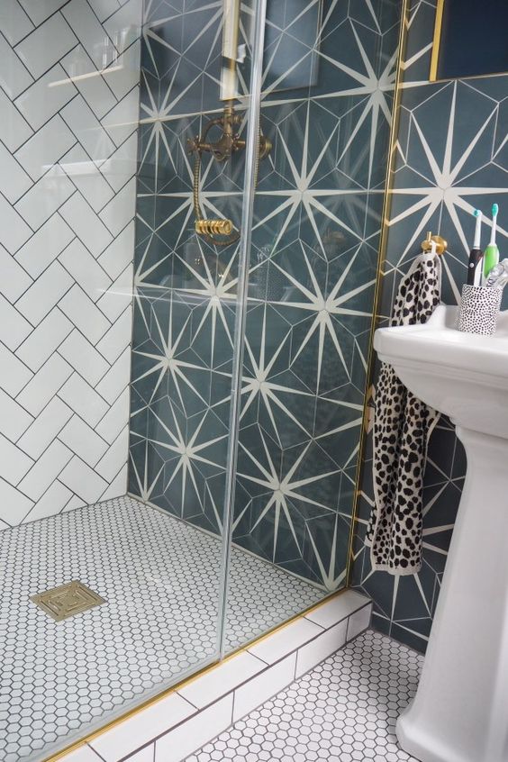 graphic tile | mid-century modern starburst bathroom | Girlfriend is Better