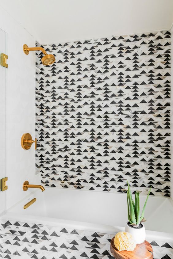 graphic tile | hipster black grey triangle pattern bathroom | Girlfriend is Better