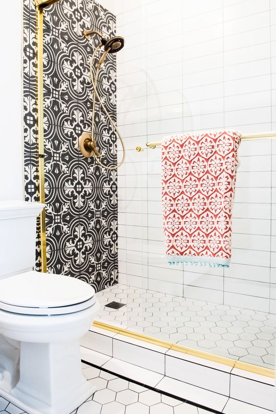 graphic tile | Spanish style glam bathroom shower | Girlfriend is Better