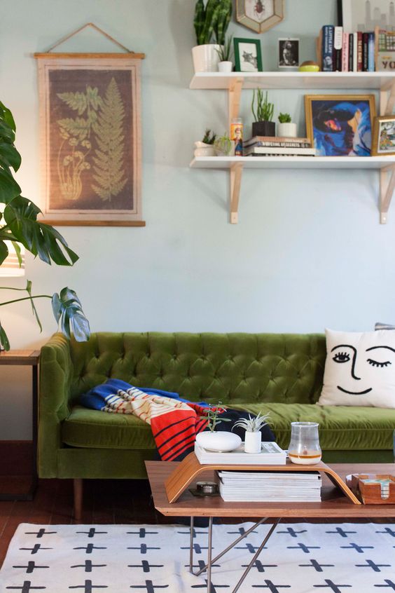 green sofas mid-century modern tufted velvet | Girlfriend is Better