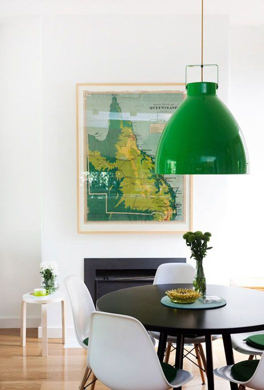 metal element Feng Shui | green mid-century modern Jielde lamp light white dining room chairs | Girlfriend is Better