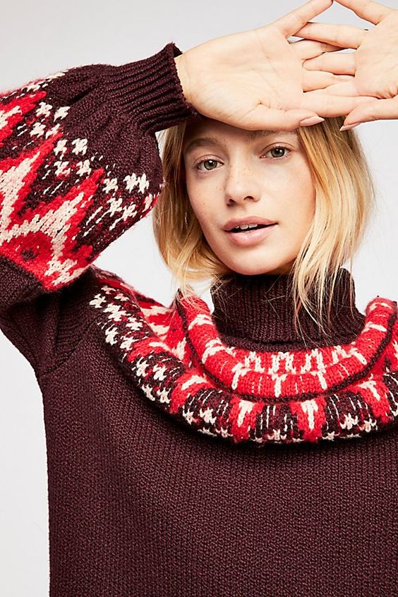 pretty Christmas sweater | Fair Isle sweater dress zig zag turtleneck | Girlfriend is Better