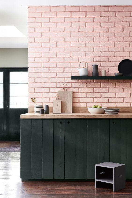 Pink Walls | Pink brick wall kitchen | Girlfriend is Better