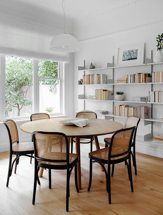 caned chairs | dining room chairs open shelving minimal decor | Girlfriend is Better