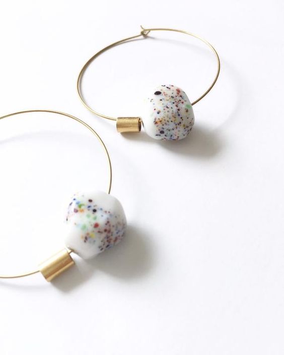 speckled ceramic earrings | porcelain minimal vintage brass hoops handmade | Girlfriend is Better