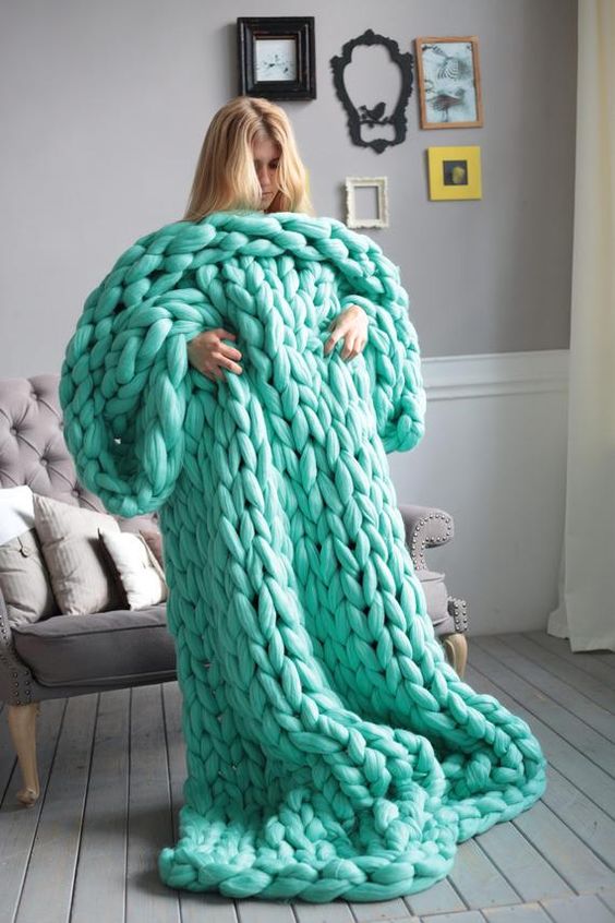 chunky knit blankets | handmade wool knit teal | Girlfriend is Better