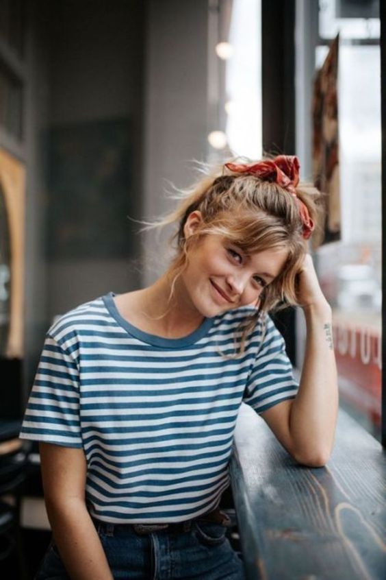 hair ribbons | ponytail striped tee French girl cool | Girlfriend is Better