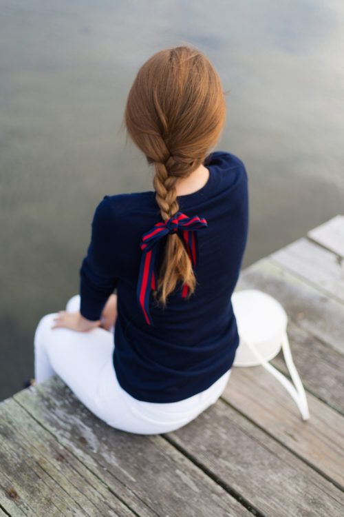 hair ribbons | red blue braid coastal conservative white jeans | Girlfriend is Better