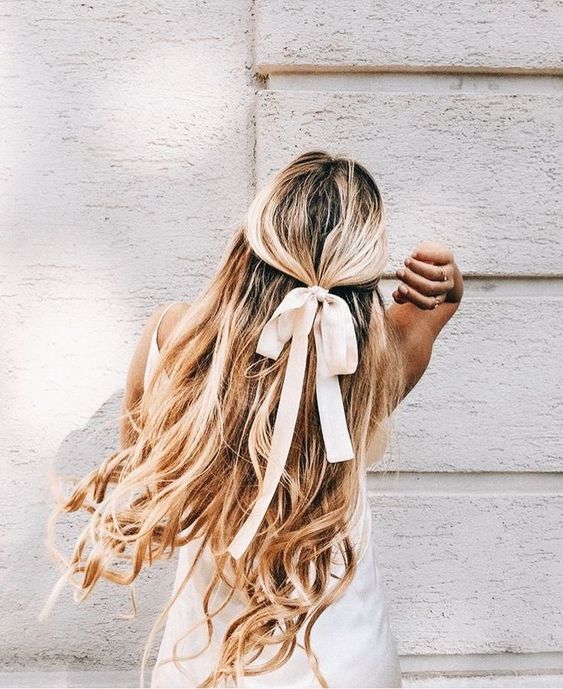 hair ribbons | blond curls half ponytail style | Girlfriend is Better