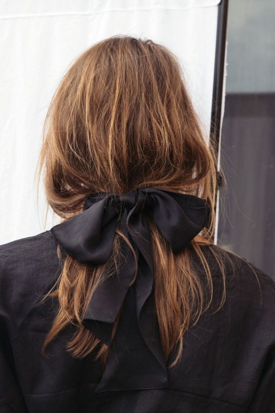 hair ribbons | black silk wide ribbon loose ponytail | Girlfriend is Better