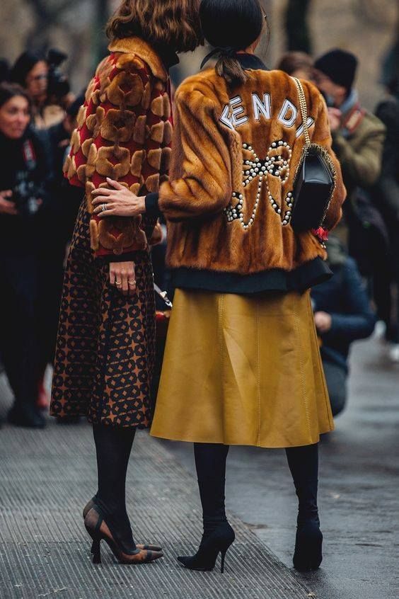 posh fur coats | Fendi tan cropped waist length colored tights midi skirt | Girlfriend is Better