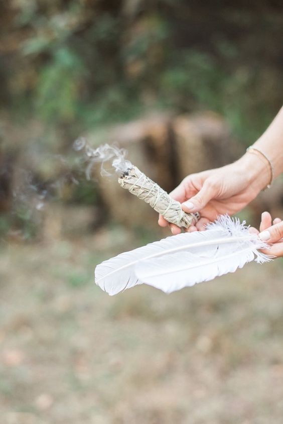 sage burning | Bohemian wedding feathers | Girlfriend is Better