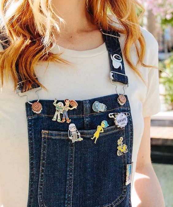 Disney enamel pins | denim overalls | Girlfriend is Better