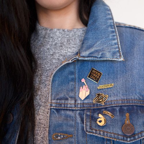 collectible enamel pins | denim jacket | Girlfriend is Better