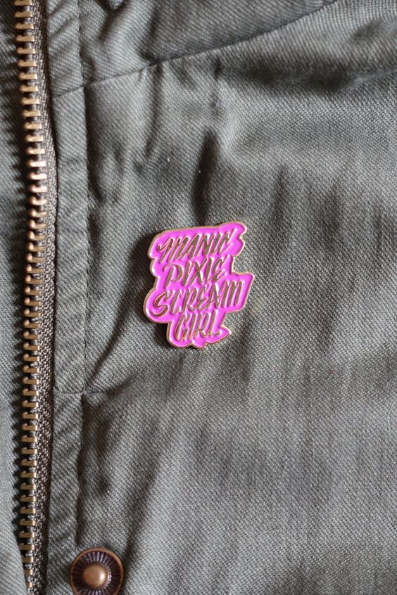 enamel pins | denim jacket hot pink manic pixie dream girl | Girlfriend is Better