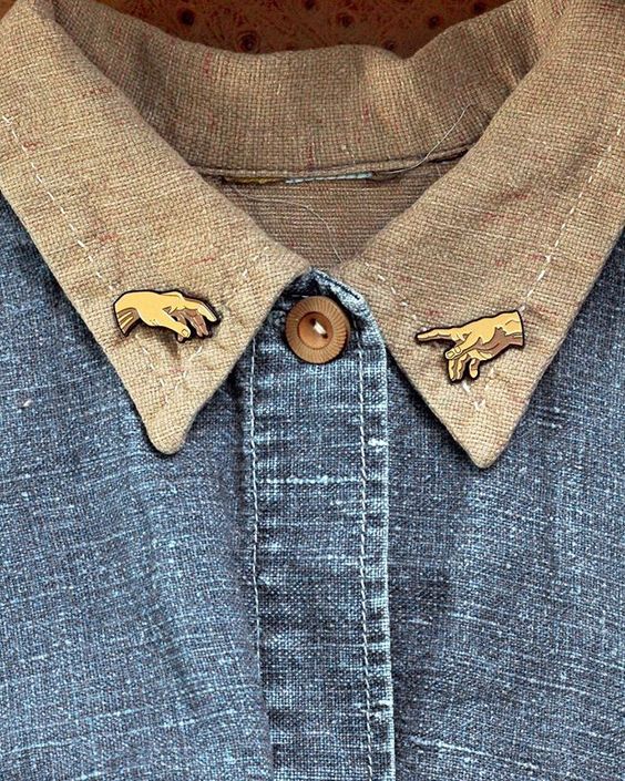 Enamel Pins | gold Sistine chapel Michelangelo hands chambray shirt lapels | Girlfriend is Better