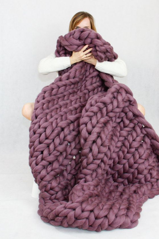 DIY knit blanket | chunky purple merino wool | Girlfriend is Better